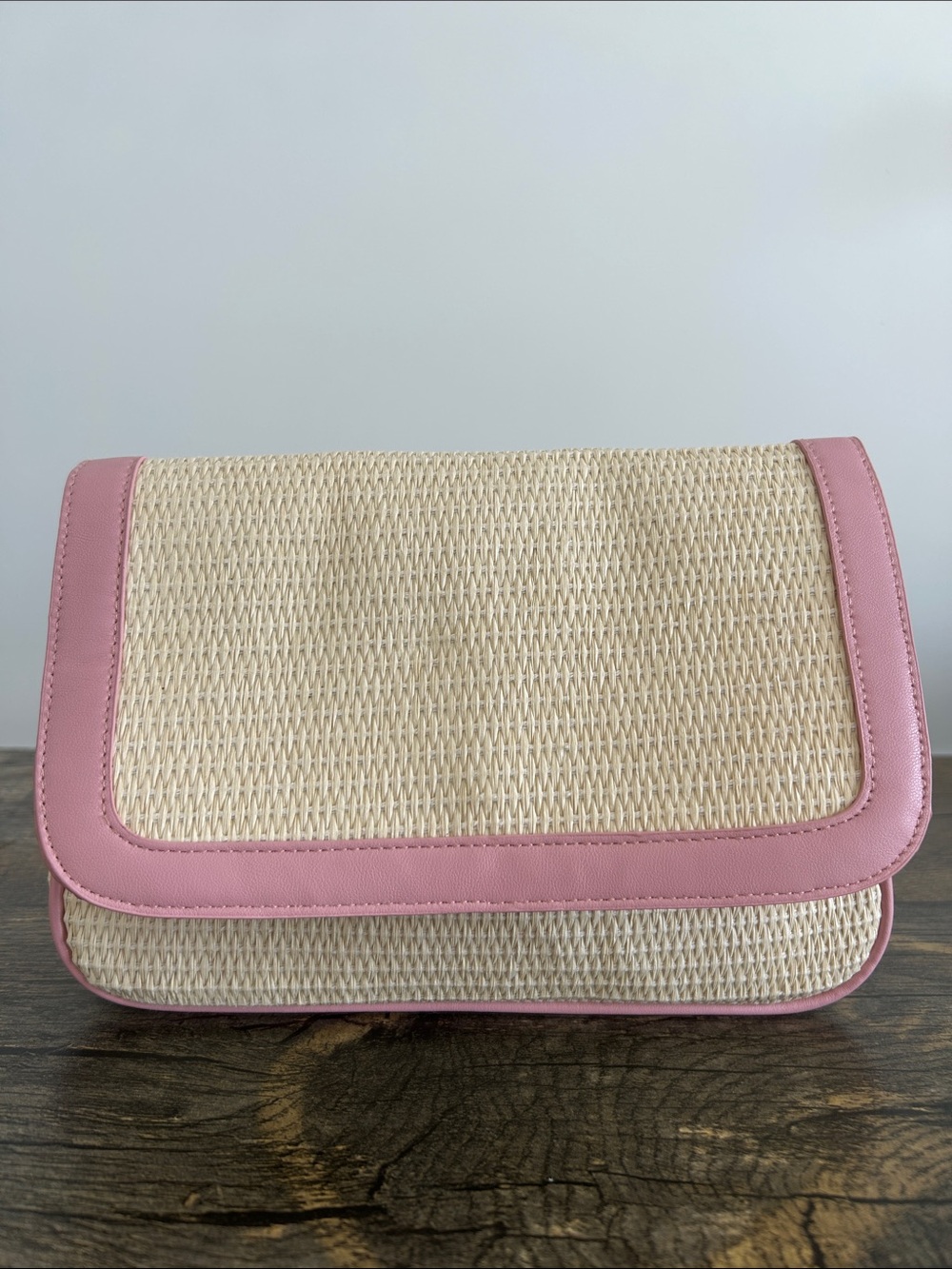 LANCOME Pink Trim Straw Clutch Bag